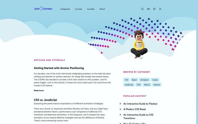 Josh W. Comeau design system: light theme set in Wotfard and Cartograph CF