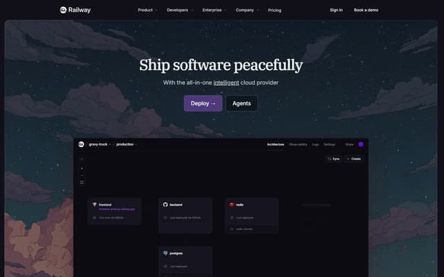 Railway design system: dark theme set in IBM Plex Serif and Inter
